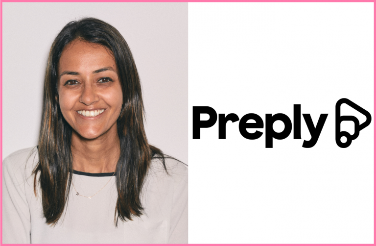 Collage featuring Anusha Mahalingam, Vice President of People Strategy at Preply, and the company’s logo