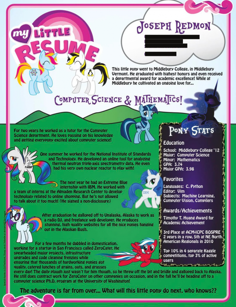 Creative tech resume inspired by "My Little Pony"