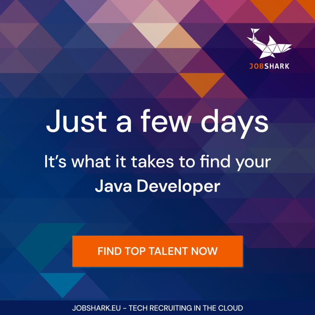 Banner promoting Jobshark services. The message reads “Just a few days  — It’s what it takes to find your Java Developer” with a call to action: “FIND TOP TALENT NOW”