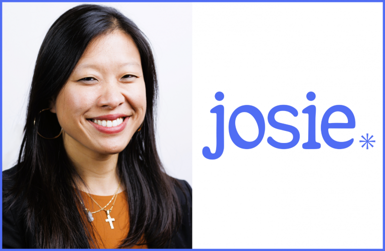 “Supporting Working Parents Isn’t a Perk. It’s a Strategy”: Startup Founder and CEO Michelle Yu Collage featuring Michelle Yu, founder and CEO of Josie, on the left, and Josie’s logo on the right