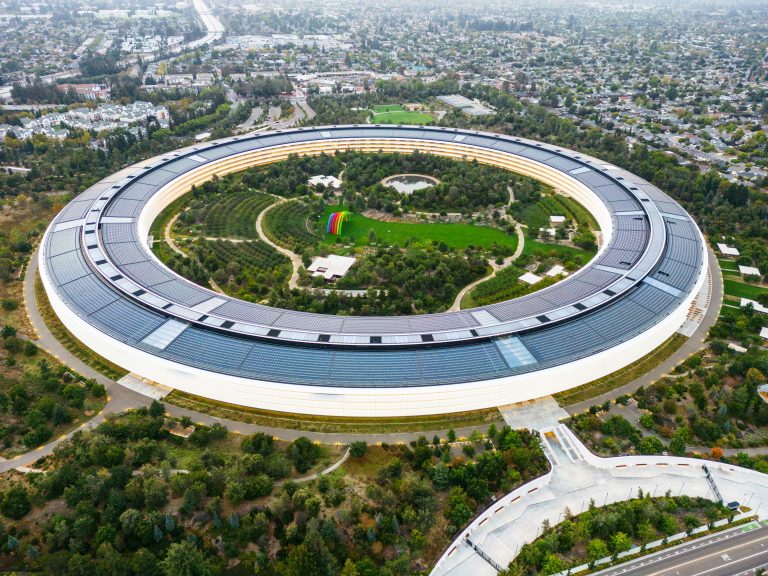 Apple Park, the corporate headquarters of Apple Inc., located in Cupertino, in California's Silicon Valley