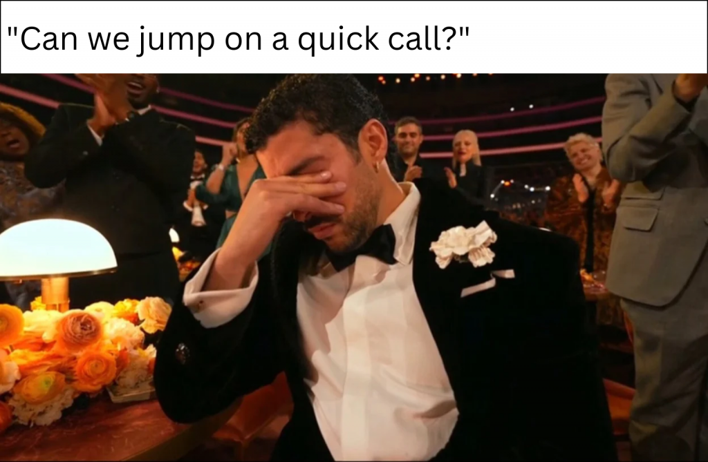 A work-related meme based on Bad Bunny’s reaction to winning Album Of The Year (Grammy Awards 2026)