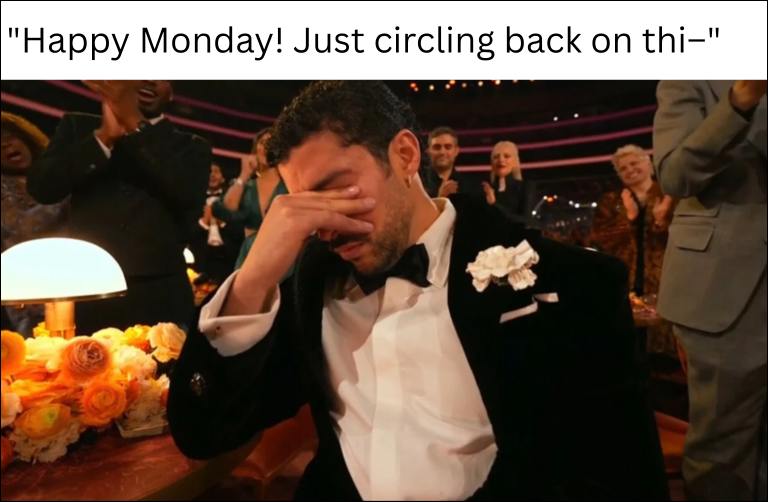 A work-related meme based on Bad Bunny’s reaction to winning Album Of The Year (Grammy Awards 2026)