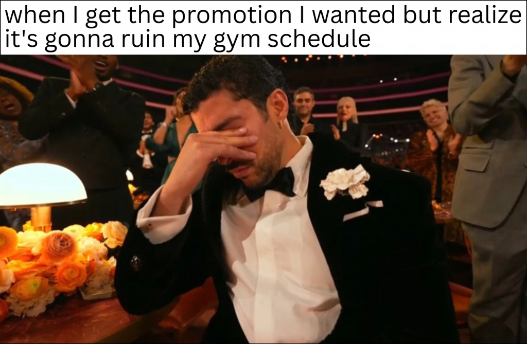 A work-related meme based on Bad Bunny’s reaction to winning Album Of The Year (Grammy Awards 2026)