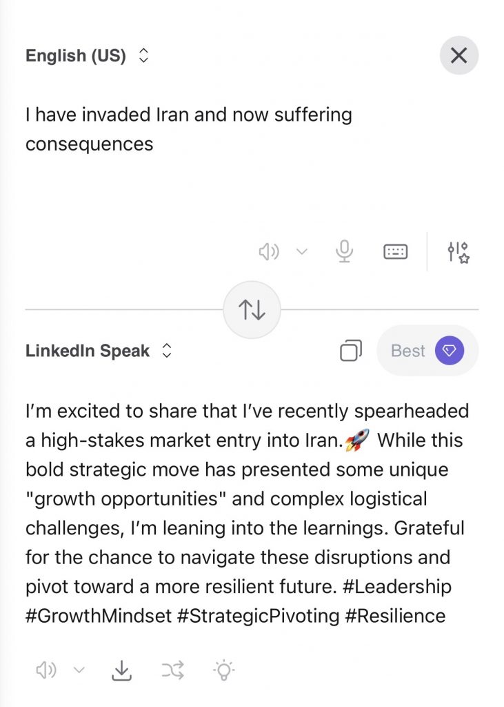 Screenshot of the LinkedIn translator tool, developed by Kagi