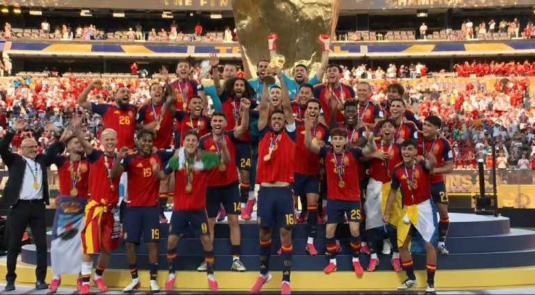 Spain‘s national team celebrates as the new FIFA World Cup champions, New York/New Jersey, July 19