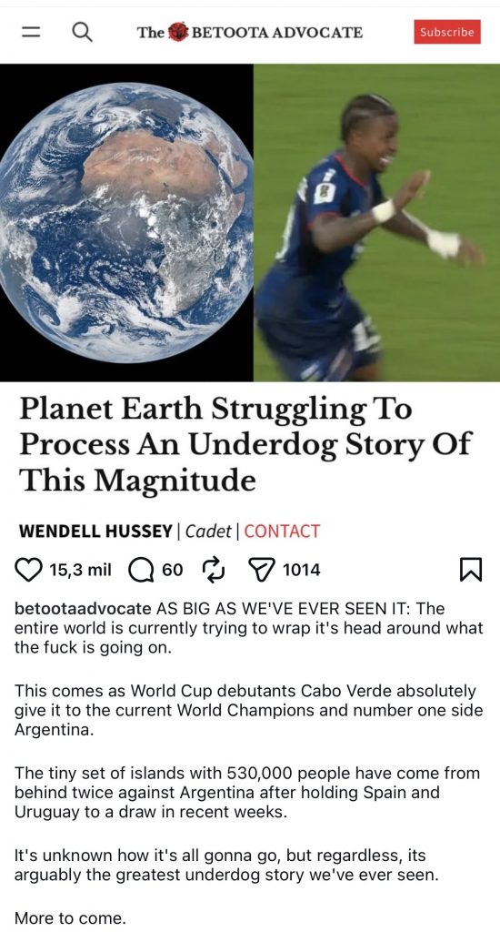 meme about the Cape Verde vs. Argentina match during the FIFA World Cup 2026